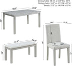 Dining Table Set for 5, 6 Piece Dining Room Table Set with Rectangular Crystal Decoration Table, 4 Upholstered Chairs and Bench, Counter Height Kitchen Sets with MDF Tabletop, Silver Gray