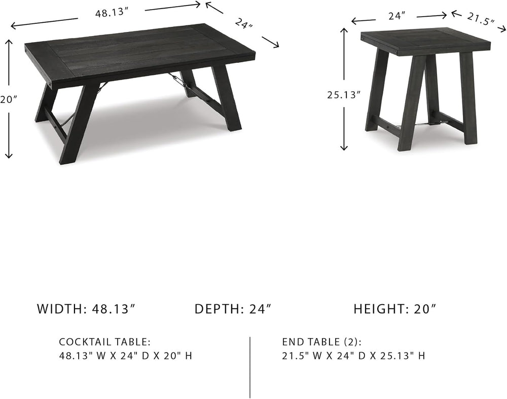 Signature Design by Ashley Farmhouse 3-Piece Table Set, Black Wash | Acacia v...