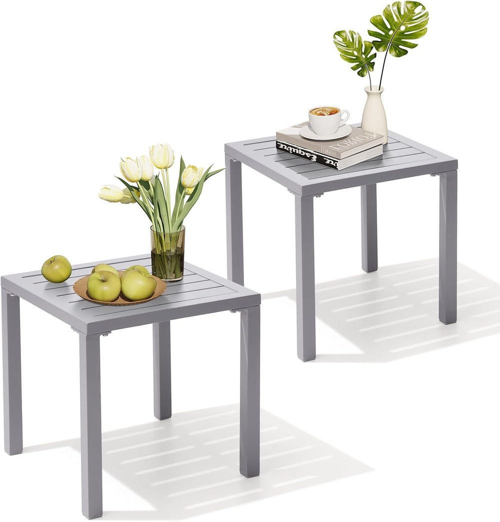 Crestlive Products Aluminum Outdoor Side Table Set of 2, Pool Lounge Chair Si...