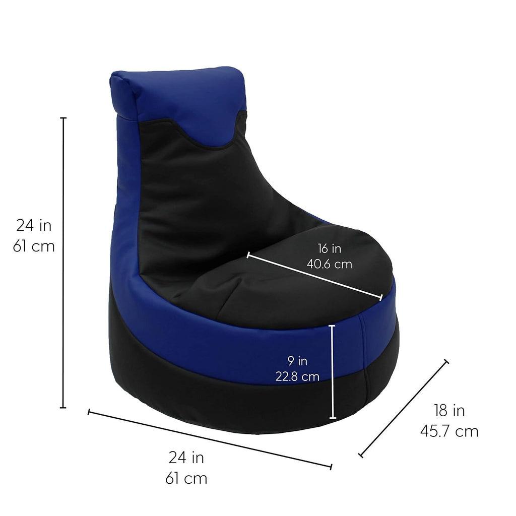 Factory Direct Partners SoftScape Little Gamer Bean Bag Chair for Kids, Comfy Bean-Filled Flexible Floor Seat for Reading, Gaming, Sitting in Playroom, Rec Room or Classroom - Black/Blue, 14453-BKBL