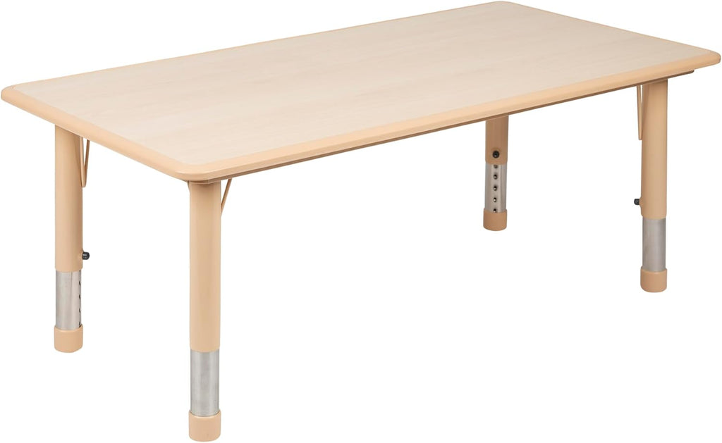 EMMA + OLIVER Adjustable Kids Activity Table for Home Use, Height-Adjustable Classroom Table for Kids, 23.625" W x 47.25" D x 14.5-23.5" H, Natural