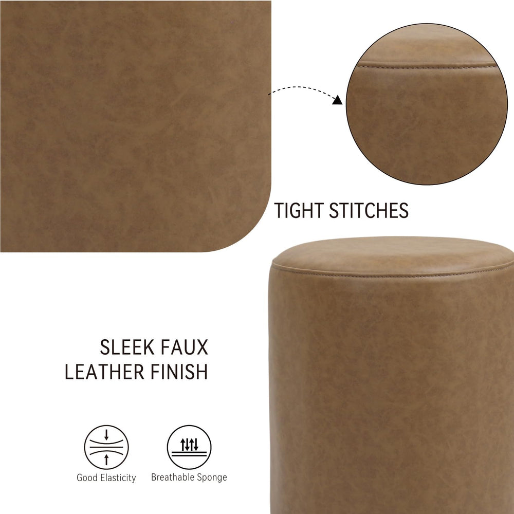 Get Set Style Modern Round Ottoman with Soft Padded Seat, Multifunctional Van...