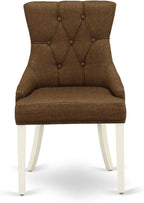 East West Furniture FRP2T18 Friona Parsons Dining Chairs - Button Tufted Nailhead Trim Brown Linen Linen Fabric Upholstered Chairs, Set of 2, Linen White