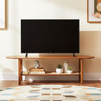 Tiita TV Stand with Storage for TV up to 65 inch, Bamboo Rattan TV Console Entertainment Center with 2 Open Shelf, Mid Century Modern Media Console for Living Room, Bedroom, Walnut