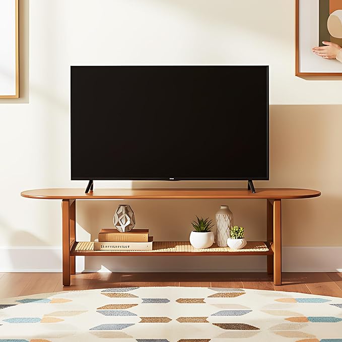 Tiita Bamboo TV Stand with Storage for TV up to 65 inch, Bamboo Rattan TV Con...