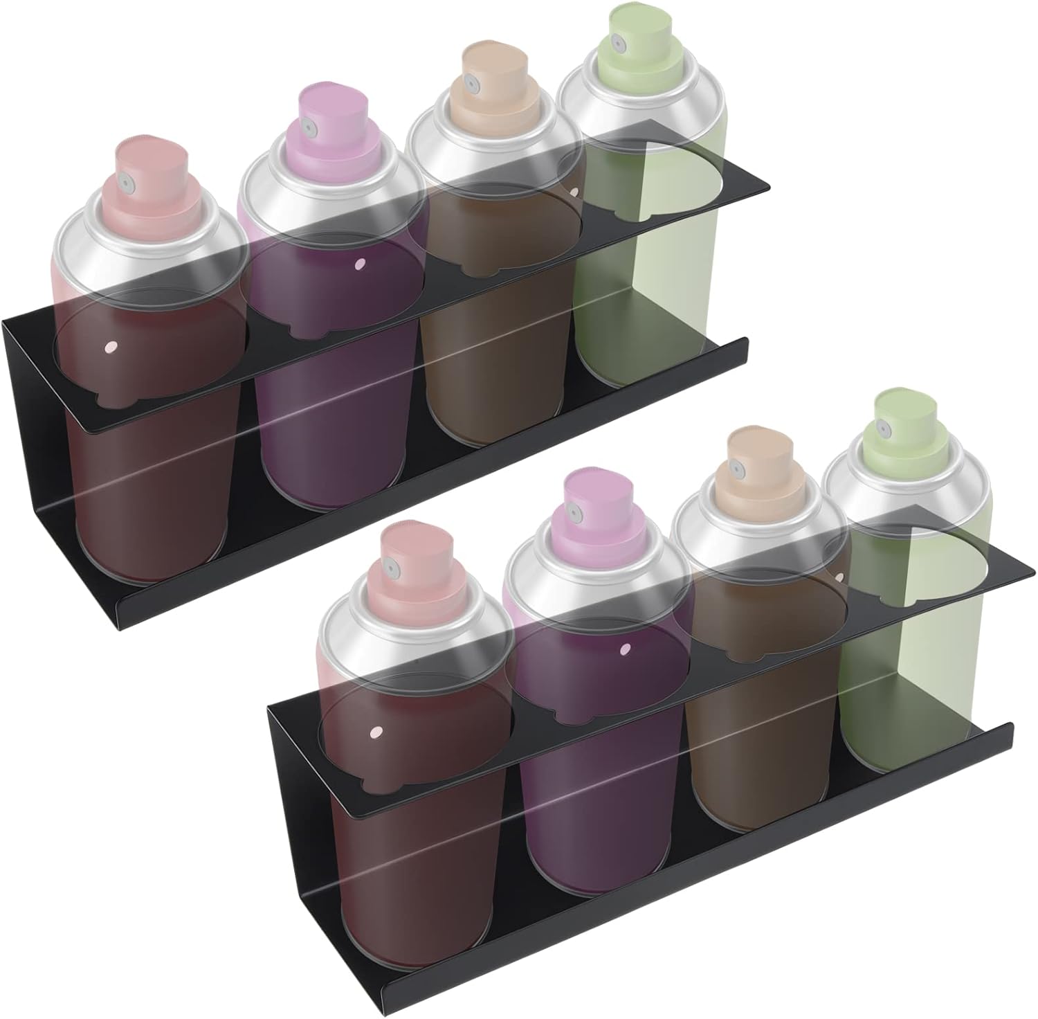 RealPlus Aerosol Spray Can Holder Rack Organizer, 4 Can Spray Bottle Holder Heavy-Duty Steel Wall Mounted for Garage and Workspace, Pack of 2