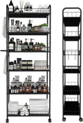6 Tier 10in Slim Rolling Storage Cart with Handle, Mobile Shelving Unit with Wheels, Metal Wire Storage Rack with Baskets for Kitchen Bathroom Office Laundry Narrow Piaces