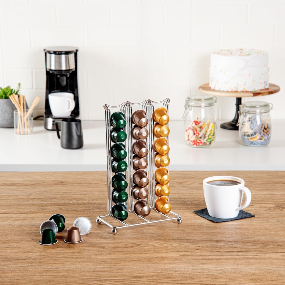 Restaurantware Restpresso 6.5 x 3.7 x 10.4 Inch Coffee Capsule Holder 1 Durable Pod Stand - Holds 42 Nespresso Capsules 4 Raised Legs Iron Espresso Pod Organizer Pods Not Included