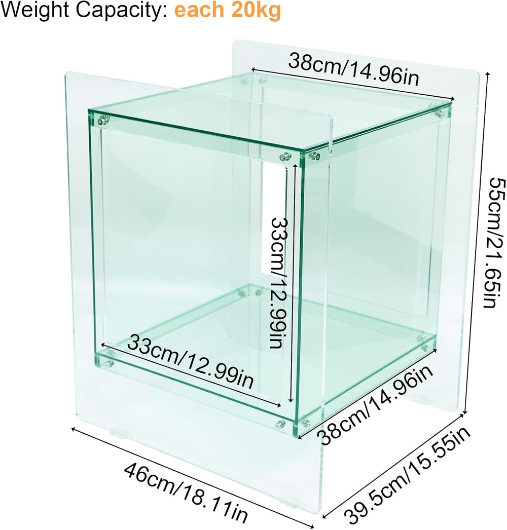 Acrylic End Table Light-Green: 2 Tier Clear Accent Desk Small Nightstand Set