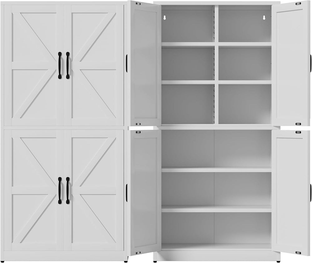 White Steel Kitchen Pantry Storage Cabinet with Adjustable Shelves Heavy Duty...