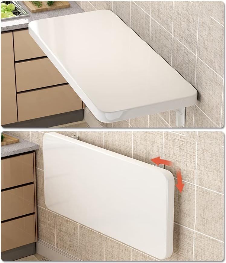 Wall Mounted Folding Table,White Floating Desk for Small Spaces,Stainless Steel Bracket Laundry Folding Table,Wall Folding Desk,Home Bars and Dining Establishments(100x50cm/39.4"×19.7")