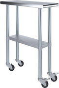 AmGood 30" x 12" Stainless Steel Work Table with Casters | Heavy Duty Metal Utility Table On Wheels | Kitchen Island Cart