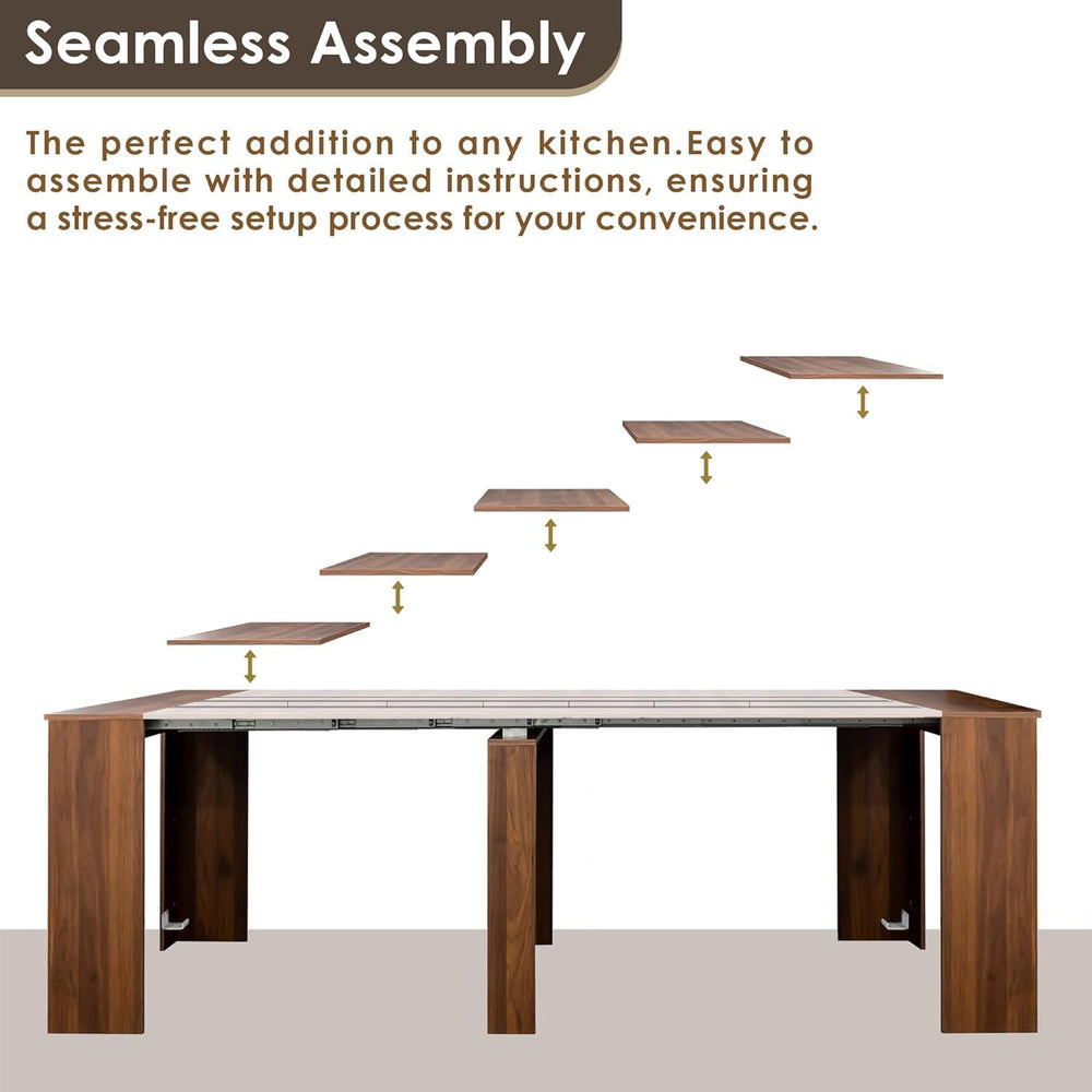 Extendable Dining Table, Transformer Extra Console Table for 1-12 People, Fol...