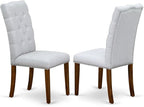 East West Furniture DLEL3-ANA-05 3 Piece Modern Dining Table Set Contains a Round Wooden Table with Dropleaf and 2 Grey Linen Fabric Parsons Dining Chairs, 42x42 Inch, Natural