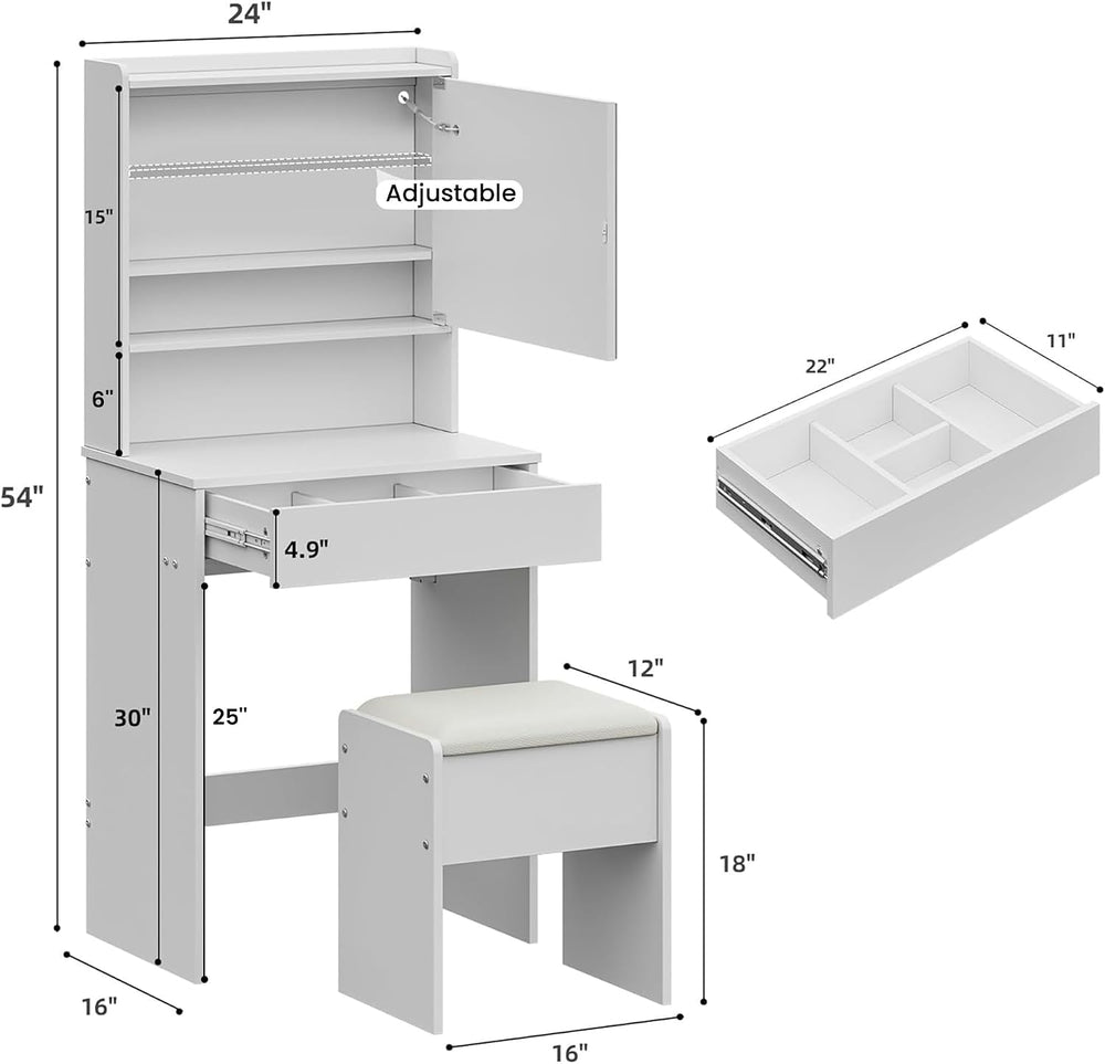Small Vanity Desk with Lighted Mirror & Charging Station, 24" White ...