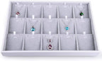 Oirlv Velvet Jewelry Organizer Trays Stackable Showcase Jewelry Display Storage Tray (15 Grids Insert)