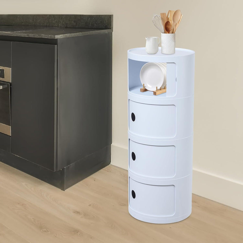 4 Tier Rounded Cabinet, Round Nightstand Detachable End Table with Storage Li...