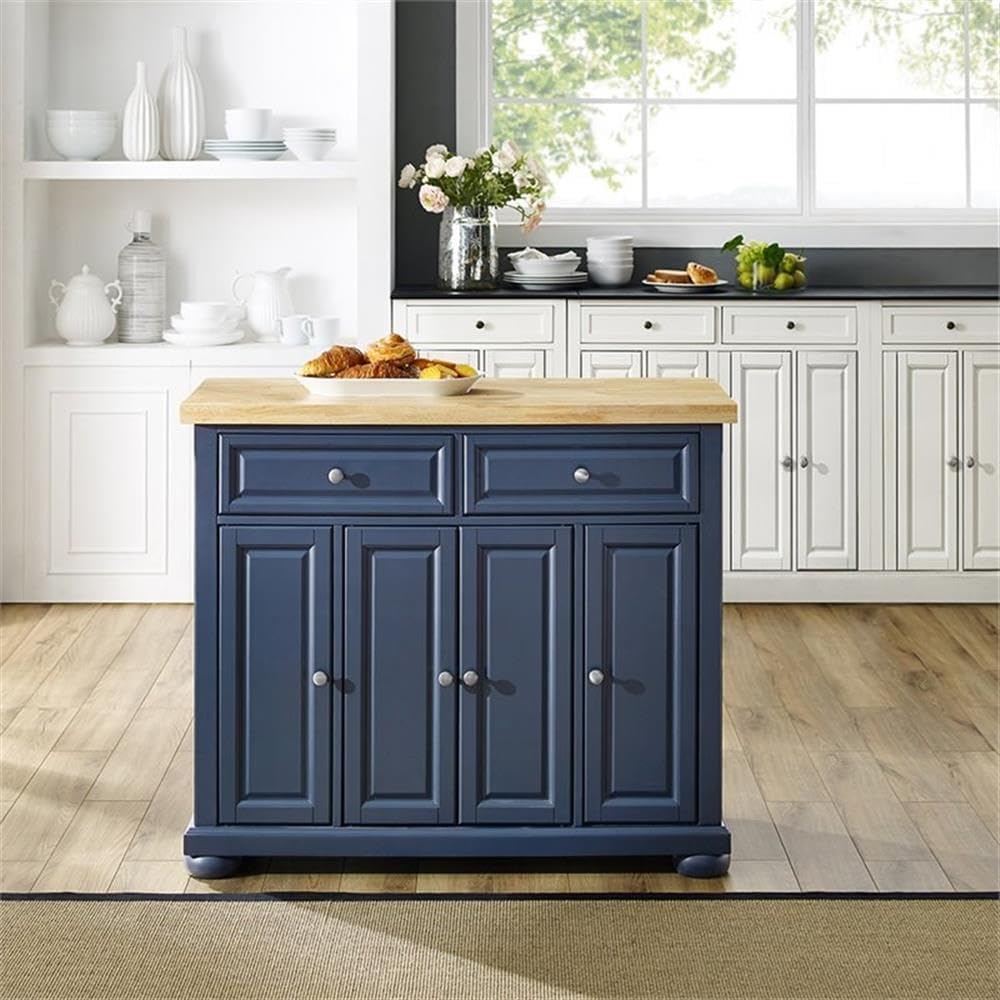 Pemberly Row Contemporary Kitchen Island Cart, Solid Wood Butcher Block Top, ...