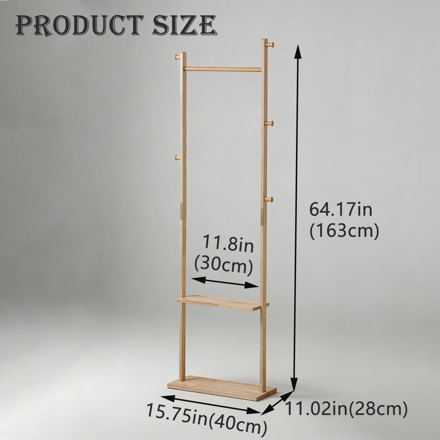 latifolia Clothes rack, Solid Wood Clothing Rack Witch Hooks and Shelves, 15.75 inch Garment rack With Storaege for Living Room, Nature