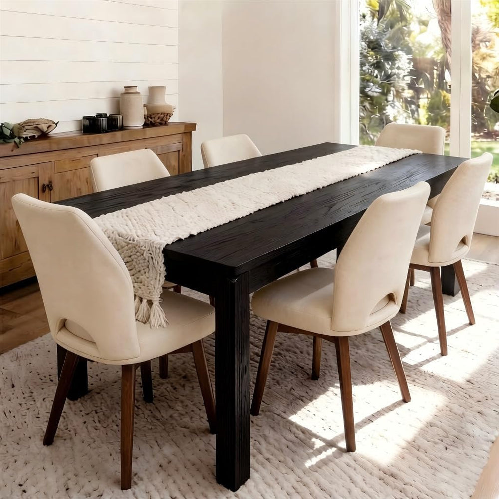 Black Dining Table for 6, Farmhouse Rectangular Kitchen Table, Wood | Long Mo...