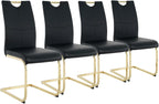 Goujxcy Dining Chairs Set of 4, Modern High Back Kitchen Chairs with Metal Legs and Faux Leather Padded Seat Upholstered Dining Chairs for Dining & Kitchen,Living Room (Black&Gold, Set of 4)