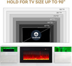 oneinmil 80” TV Stand with 36” Electric Fireplace, Large Modern Media Entertainment Center with Storage Cabinet and 12 Colors LED Lights for TVs Up to 90", White+Black