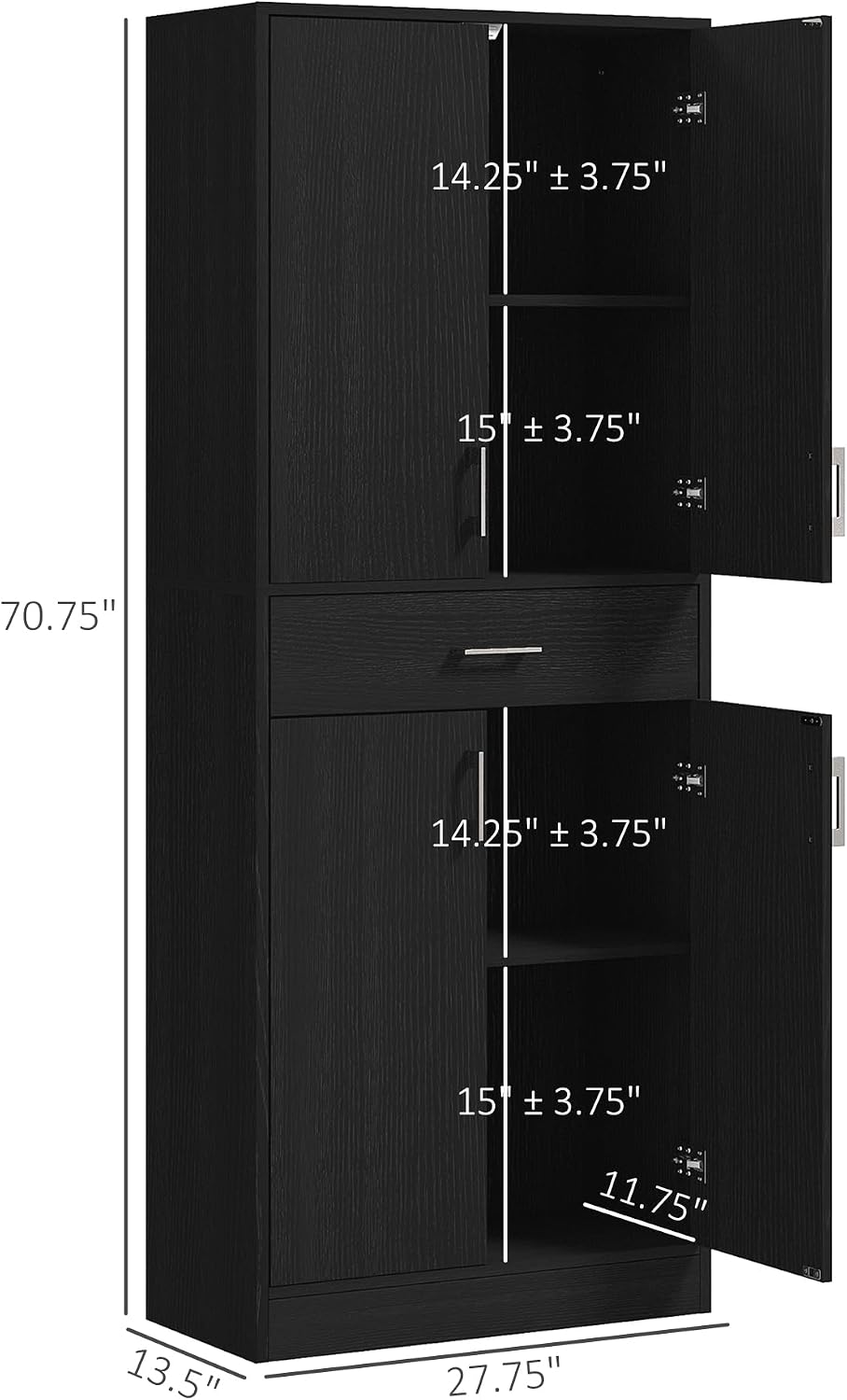 HOMCOM 71" Kitchen Pantry Cabinet with Adjustable Shelf and Drawer, Freestanding Tall Storage Cabinet with Double Doors, Distressed Black