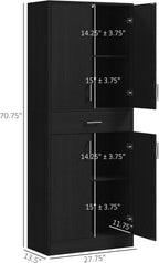 HOMCOM 71" Kitchen Pantry Cabinet with Adjustable Shelf and Drawer, Freestanding Tall Storage Cabinet with Double Doors, Distressed Black