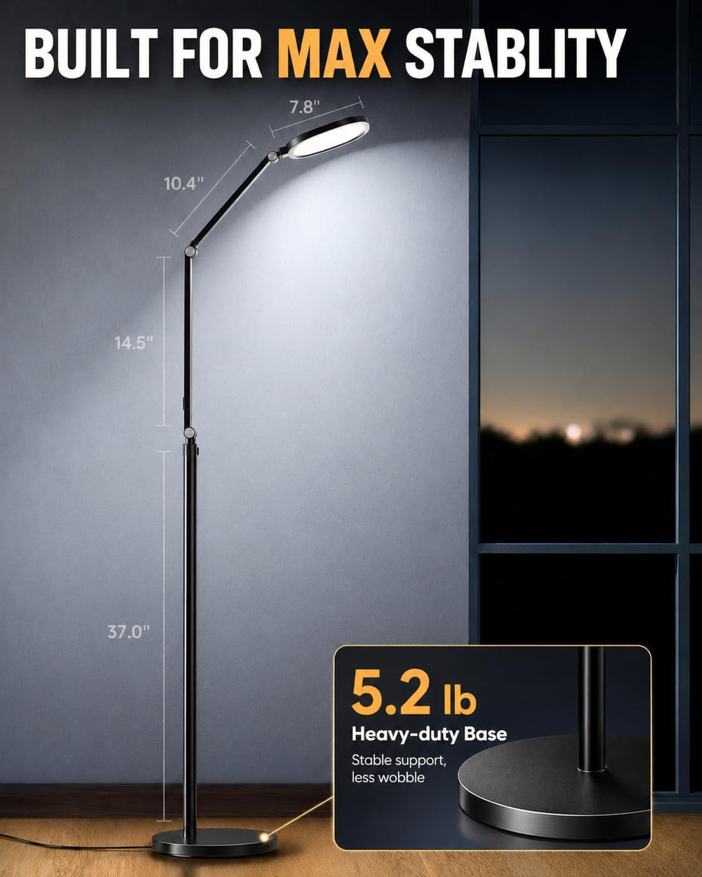 LitONES Eye-Care LED Floor Lamps, Remote, 69" Standing Read Lamp, 30 Modes