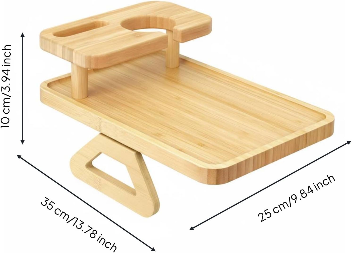 Double Layer Armrest Table Bamboo Couch Attachment with Non Slip Pads and Expandable Clip Suitable for Living Room Apartment Dorm Room