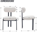 LukeAlon Faux Leather Dining Chairs Set of 2, Modern Curved Back Armless Kitchen Chairs with Black Metal Legs Upholstered Reception Guest Chairs for Home Office Restaurant Dining Room, White
