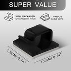 100PCS Cable Clips, Adhesive Wire Clips Strong Cord Clips Wire Holders, Cable Management Clips for Desk, Wall, Car, TV, Ethernet Cable (Black, Medium)