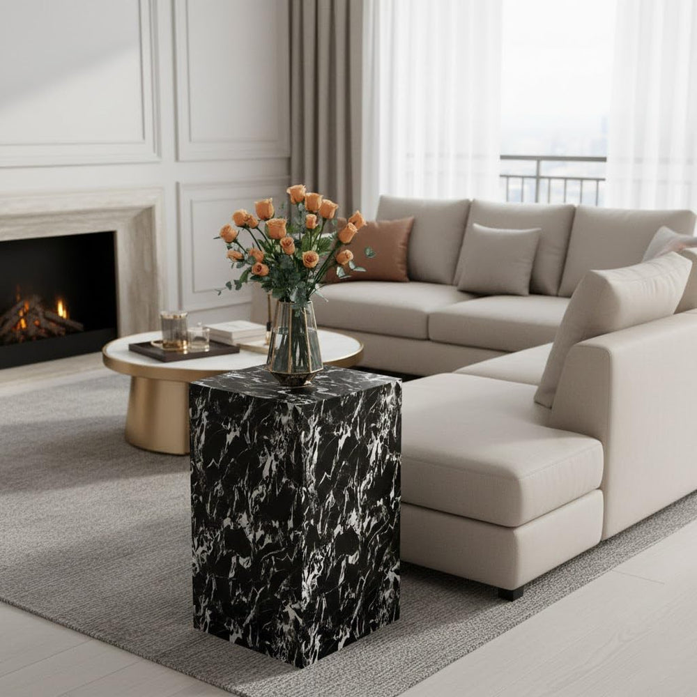 Modern Marble Side Table, 20" Small Square End Table for Living Room, Be...