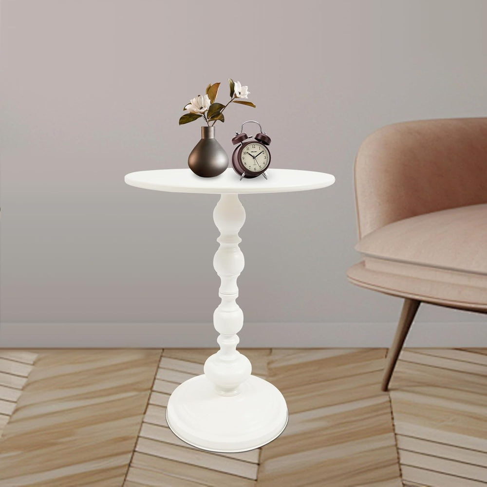 Small Round Side Table - Retro Metal Pedestal End Table for Living Room, Bedr...