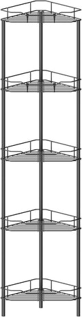 5 Tier Floor Standing Corner Shower Caddy Organizer Shelf with Hooks, Bathroom Shelves Stand Rack, Black
