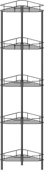 5 Tier Floor Standing Corner Shower Caddy Organizer Shelf with Hooks, Bathroom Shelves Stand Rack, Black
