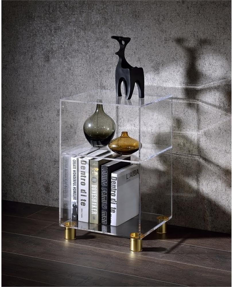 Pure Decor Lucite and Acrylic End Table w/ 4 Gold Legs in Clear
