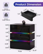 Dystler Fully Assembled Nightstand with Charging Station and LED Lights | 3 Drawers Bedside Table with Galaxy Projector & Hidden Storage, Modern RGB Night Stand Setup Perfect for Bedroom Display