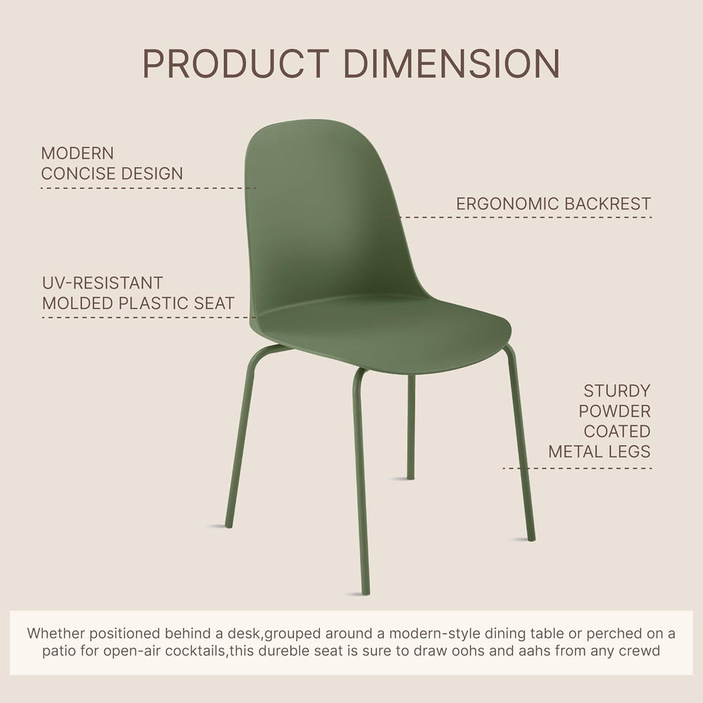 KISLOT Dining Chairs Set of 4, Plastic Outdoor Dining Room Chairs with Metal ...