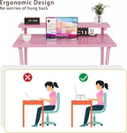 COTUBLR Small Desk, 27.5 Inch Small Computer Desk for Spaces, Computer Desks with Adjustable Monitor Stand, Compact Desks with Storage, Tiny Study Table for Bedroom Home Office, Pink