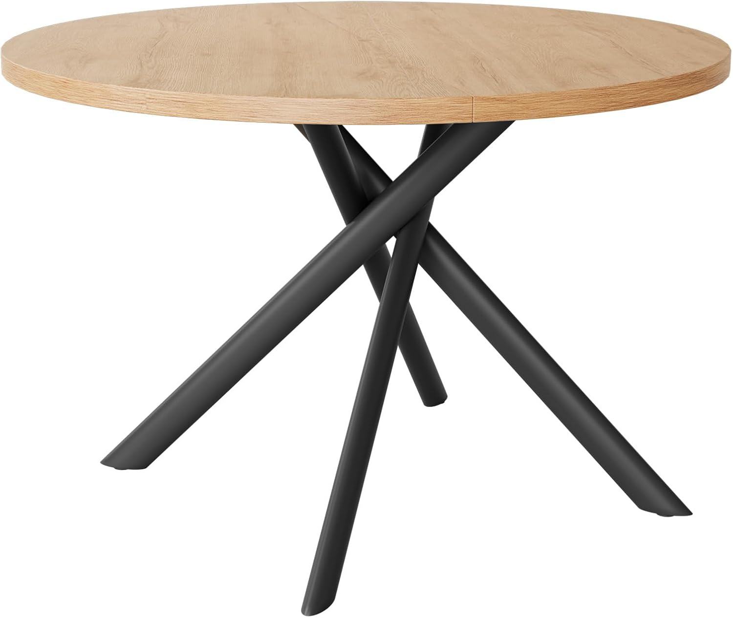 HIPIHOM 45.3 Inch Modern Round Dining Table for 4, Space-Saving Dinette with Carbon Steel Legs for Home Kitchen Apartment(Oak Table)