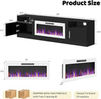 Lemberi Fireplace tv Stand with 36 inch White Fireplace Up to 90" TVs, LED Light Entertainment Center and Storage, 80" Modern Wood Media TV Console with Highlight Cabinet for Living Room (Black)