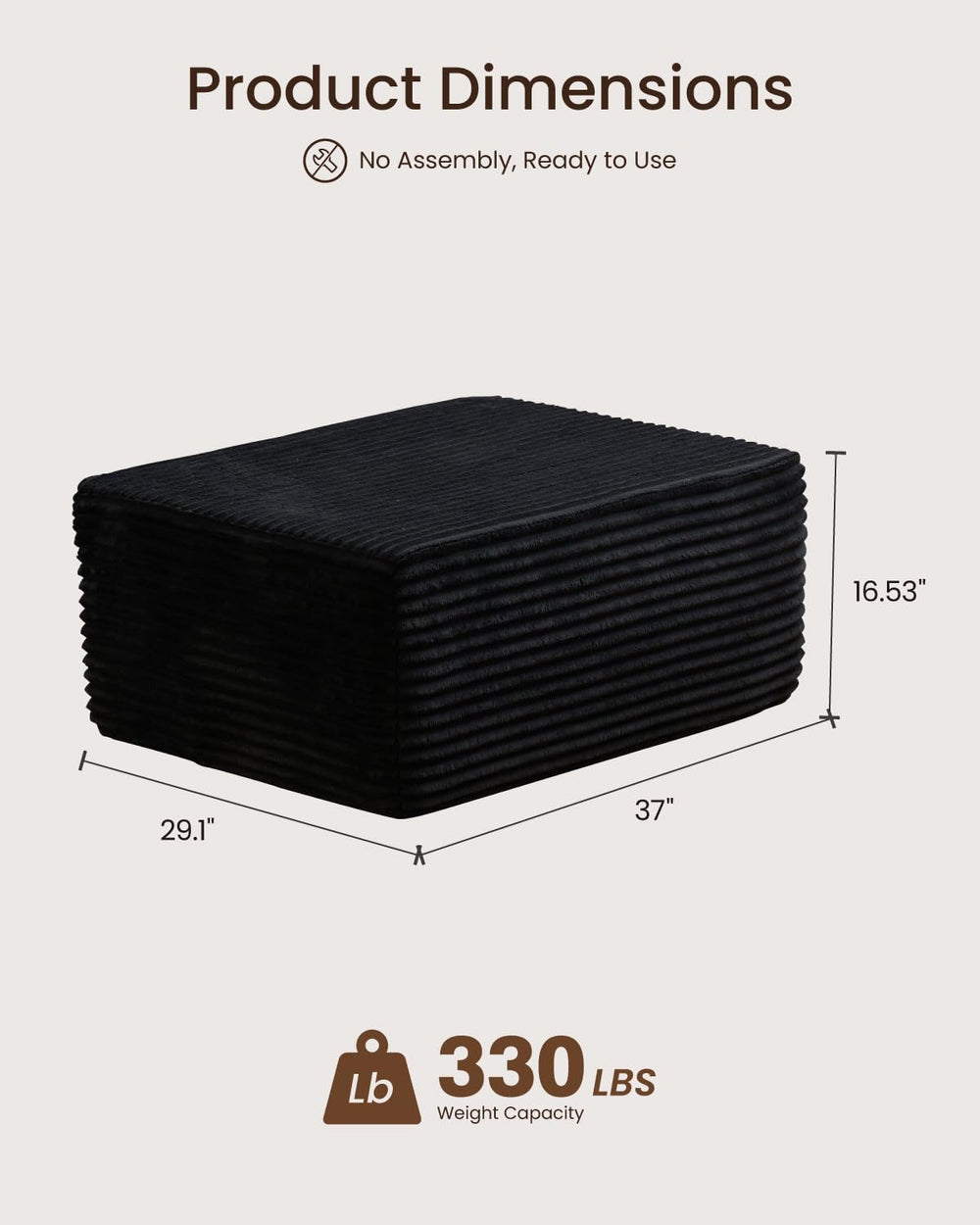 37" Plush Ottoman, Upholstered Cloud Footrest for Couch in a Box,Oversiz...