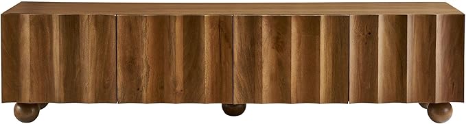 Modway Sorren 71 Inch Scalloped TV Stand in Walnut – 4 Door Media Console Cabinet – Modern Storage TV Stand with Doors
