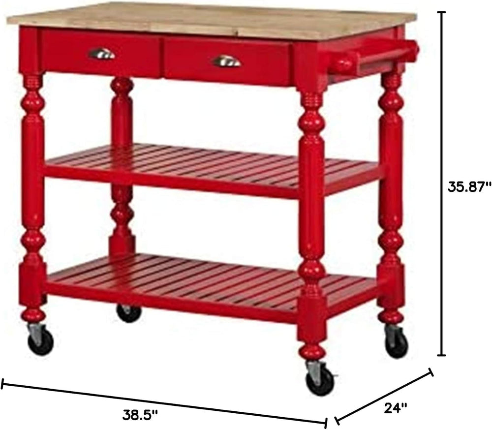 Bernards Natural Kitchen Island, red
