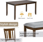6-Piece Dining Table Set for 6, Counter Height Kitchen Set with Rectangular Wooden Table, Bench & 4 Chairs, Living Room Chairs with Comfortable Seating, Dining Table & Chair for Home, Walnut