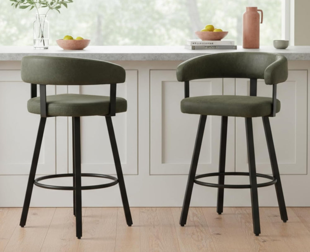 Shunzhi Modern Green Counter Height Bar Stools Set of 2 Leather Barstools wit...