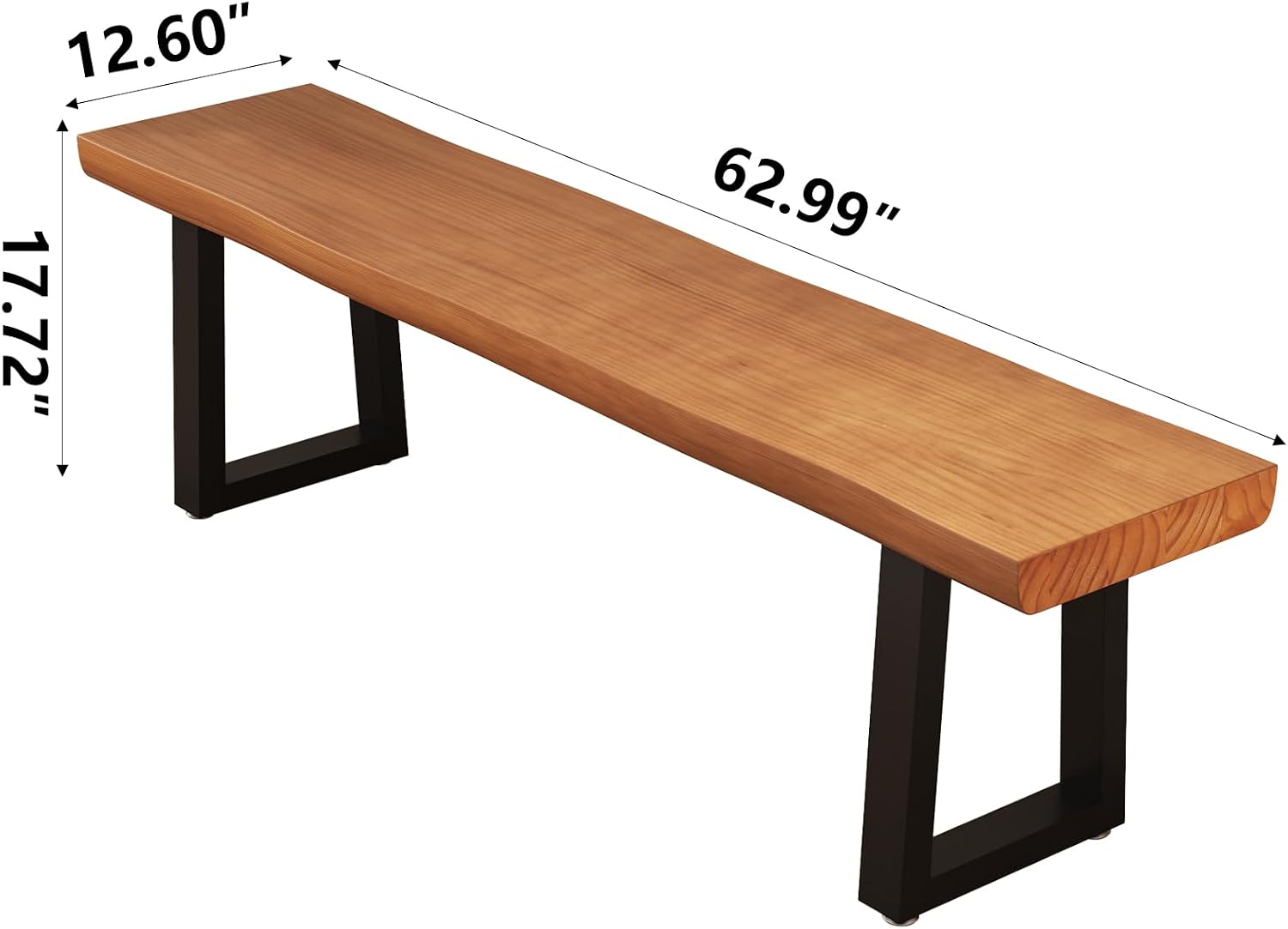 Durable Solid Wood Top Bench with Sturdy Metal Legs – Versatile Dining & Office Seating - Multi-Size Options Ideal for Living Room, Dining Room, and Home Office(Dark yellowbench, 62.99in)