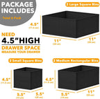 SpaceAid Drawer Organizer for Clothes, 6 Pack Dresser Drawer Organizer Bins, Closet Organizers and Storage Dividers for Clothing, Underwears, Socks (Black)