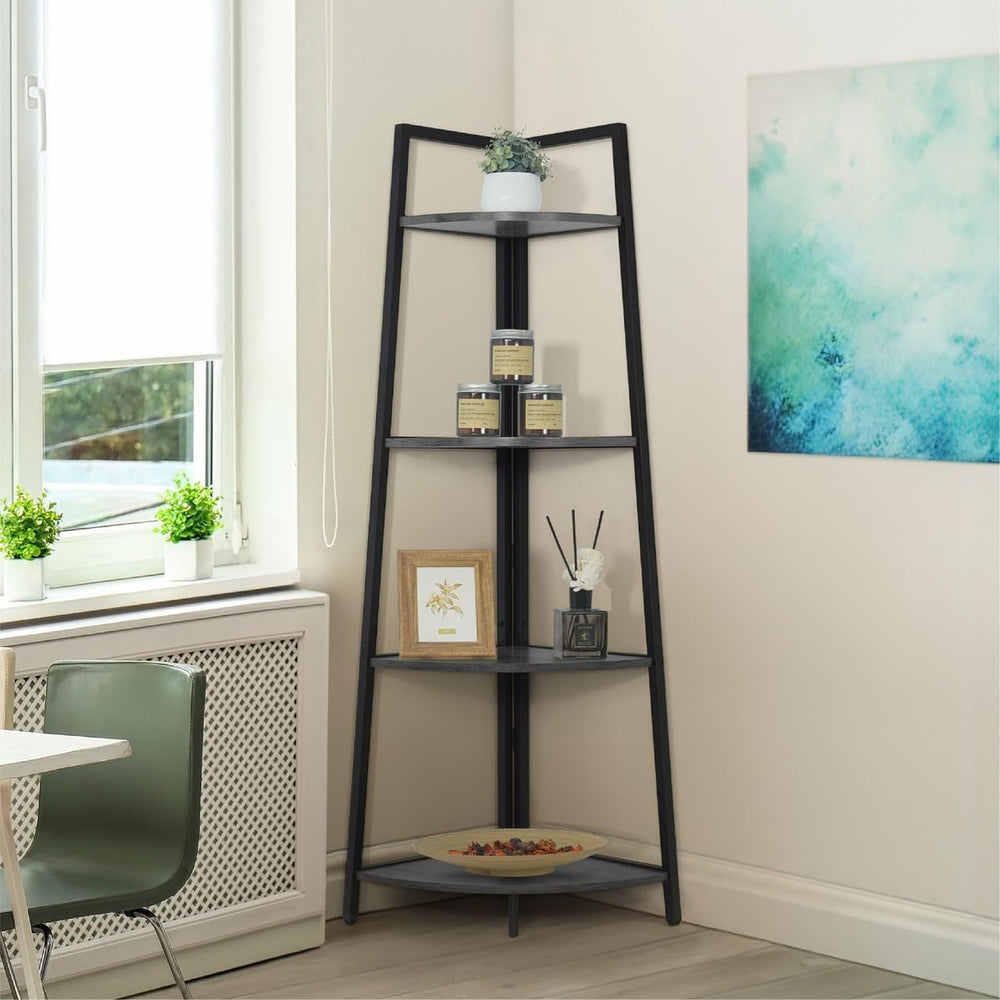 CAPHAUS 4-Tier Corner Shelf Stand, Tall Display Shelves, Ladder Corner Wood S...